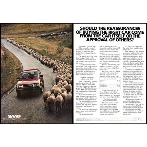 1984 Saab 900 Turbo 2 Page Vintage Print Ad Sheep Herd Country Road Hills Photo - Picture 3 of 3